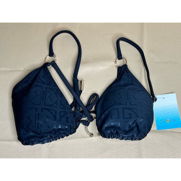 River Island Black Embossed Triangle Bikini Top 6 NWT - Picture 3 of 6